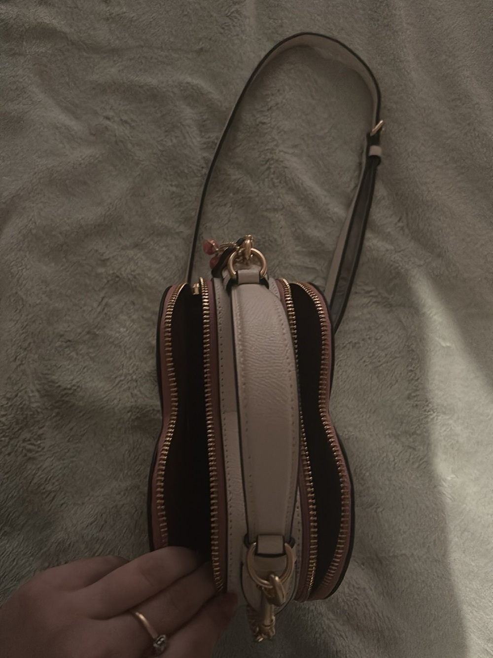 Coach Pink Cherry Heart Crossbody Bag with Gold Chain - Picture 4 of 5